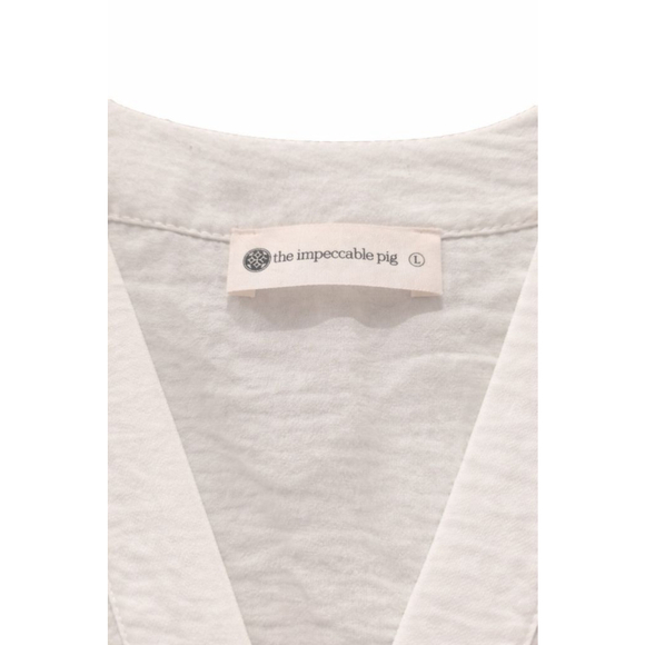 The Impeccable Pig White Wrap Tie Top • Sleeveless Textured Blouse • Size L - Picture 4 of 5